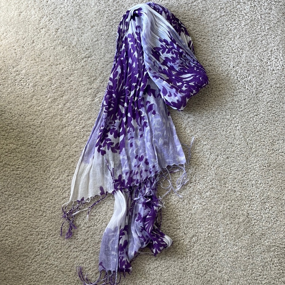Purple and white floral scarf